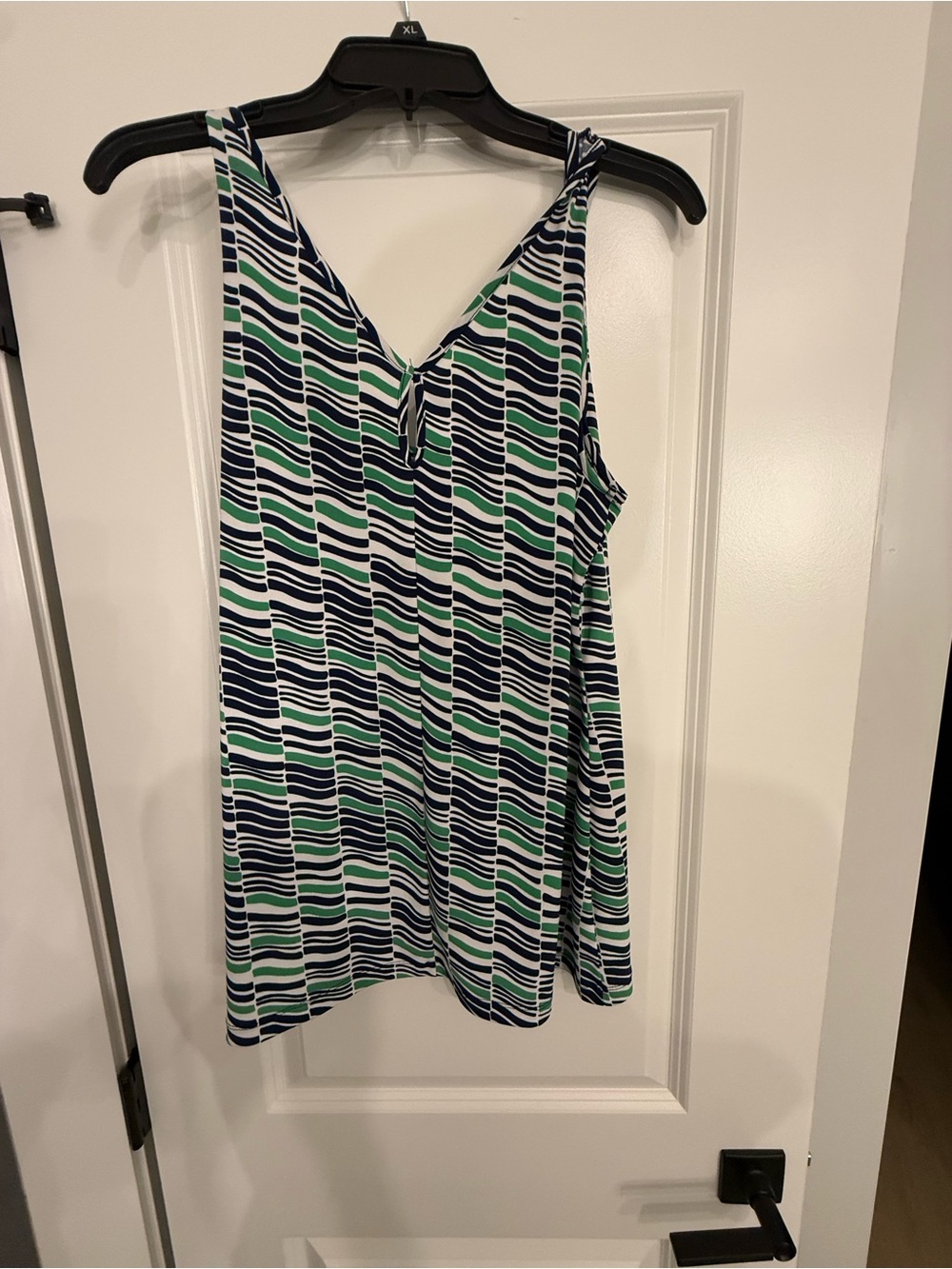 Banana Republic Navy, Green & White Wave-Stripe V-Neck Tank